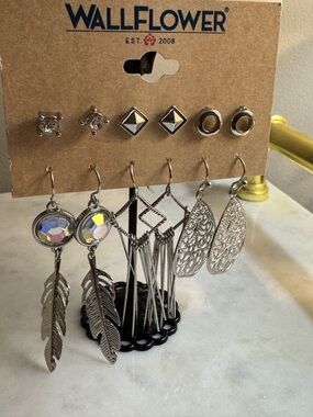 6 sets Wallflower Silver-Tone Mixed Earring Set with Iridescent Accents